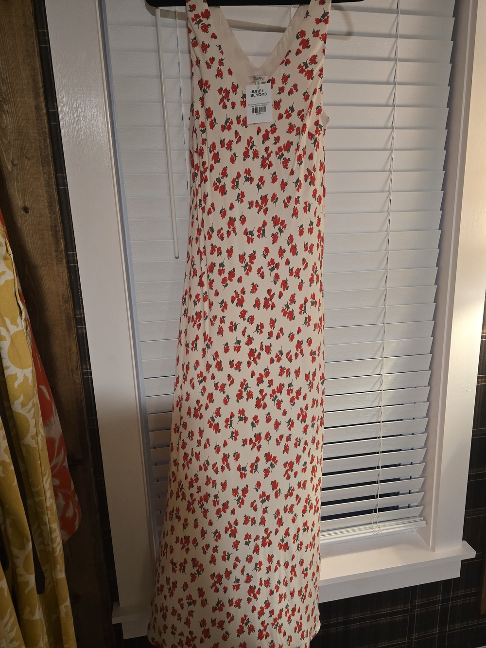Z Supply Cream Slip Dress with Red Floral Print
